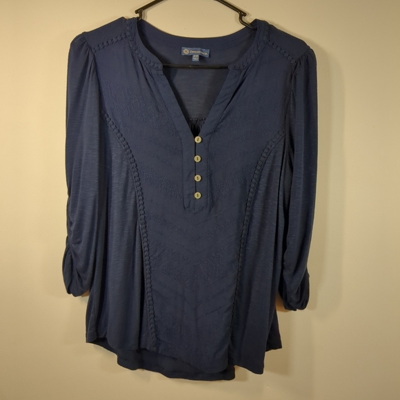 Democracy women's navy blue pullover blouse, size PM - Picture 4 of 12